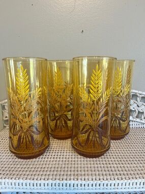 Vintage 1960s/70's Libbey Gold Bounty Tumblers set of 4